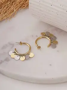 PALMONAS Stainless Steel Gold-Plated Heart Coin Contemporary Half Hoop Earrings