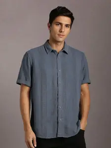 Louis Philippe Jeans Slim Fit Textured Spread Collar Pure Cotton Casual Shirt