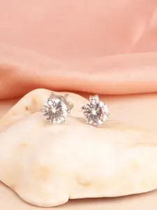PALMONAS 925 Sterling Silver Diamond Shaped Cubic Zirconia Solitaire Studs Earrings