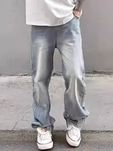 StyleCast x Revolte Men Straight Fit Mid-Rise Highly Distressed Light Fade Jeans