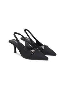 Sherrif Shoes Embellished PU Pointed Toe Kitten Heels Pumps