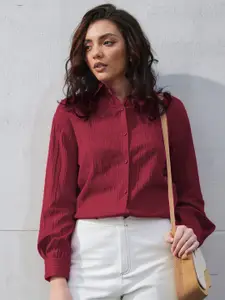 DressBerry Women Classic Fit Textured Spread Collar Casual Shirt