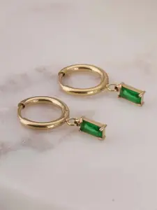 PALMONAS Stainless Steel Gold-Plated Cubic Zirconia Contemporary Hoop Earrings