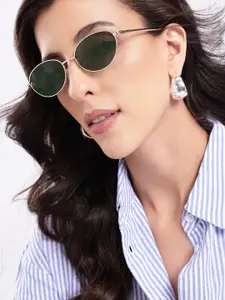 MANGO Women Gunmetal-Toned Oval Sunglasses with UV Protected Lens - 17011135