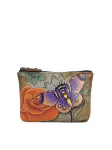 Anuschka Women Floral Paradise Tan Hand Painted Leather Small Coin Wallet