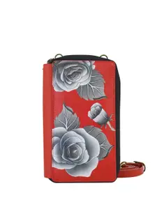 Anuschka Women Romantic Rose Red Hand-Painted Leather Phone Wallet