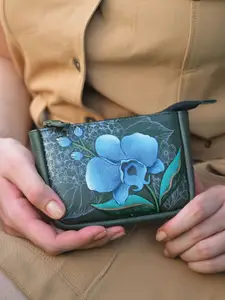 Anuschka Women Floral Fantasy Jade Hand Painted Leather Coin Wallet