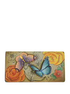 Anuschka Women Floral Paradise Tan Hand Painted Two Fold Leather Wallet