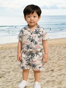 FASHION GRAB Boys Printed Short Sleeves Shirt With Shorts