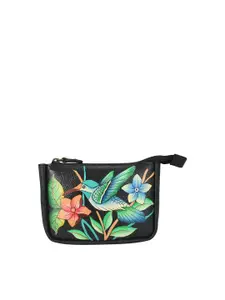 Anuschka Women Bird in Paradise Black Hand Painted Leather Coin Wallet
