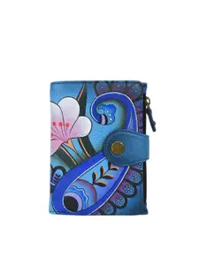 Anuschka Women Denim Paisley Floral Hand Painted Leather Wallet