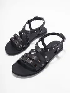 Forever Glam by Pantaloons Women Rivets Embellished Strappy Open Toe Gladiators Flats