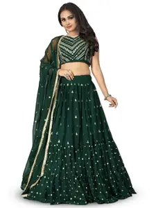 Aika Floral Embroidered Sequinned Georgette Unstitched Lehenga & Blouse With Dupatta
