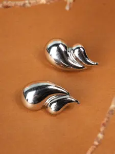 PALMONAS Stainless Steel Rhodium-Plated Teardrop Shaped Studs Earrings