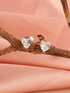 PALMONAS 925 Sterling Silver Heart Shaped Cubic Zirconia Studs Earrings
