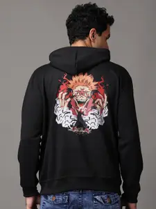 ZEN1 FASHION Men Graphic Printed Hooded Kangaroo Pocket Sweatshirt