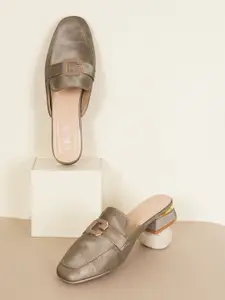 Sherrif Shoes PU Block Heel Mules with Buckle Detail