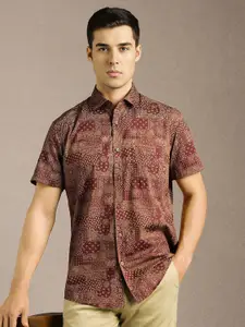 Louis Philippe Sport Slim Fit Paisley Printed Short Sleeves Cotton Shirt