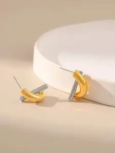 KRENOZ Rhodium-Plated Dual-Tone Criss-Cross Contemporary studs