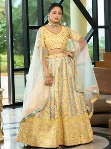 ODETTE Embellished Sequinned Semi-Stitched Lehenga & Unstitched Blouse With Dupatta