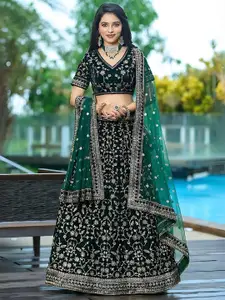 ODETTE Embroidered Thread Work Semi-Stitched Lehenga & Unstitched Blouse With Dupatta