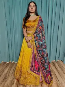 ODETTE Floral Embroidered Semi-Stitched Lehenga & Unstitched Blouse With Dupatta