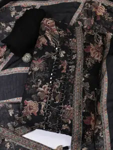 Meena Bazaar Floral Printed Mirror Work Unstitched Dress Material