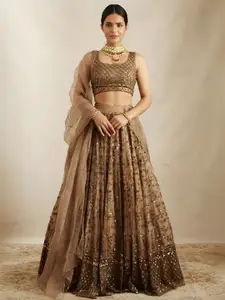 ODETTE Embroidered Thread Work Semi-Stitched Lehenga & Unstitched Blouse With Dupatta