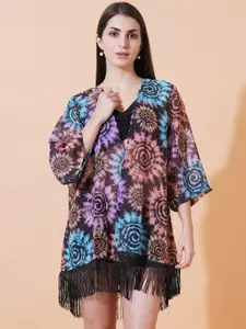ARV TRENDS Printed Mandarin Collar Waterfall Georgette Shrug