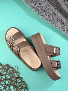 The Roadster Lifestyle Co. Women Open Toe Wedge Sandals With Buckles Detail