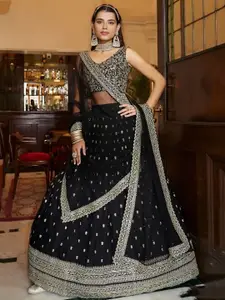 ODETTE Embroidered Thread Work Semi-Stitched Lehenga & Unstitched Blouse With Dupatta