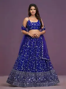 ODETTE Embroidered Thread Work Semi-Stitched Lehenga & Unstitched Blouse With Dupatta