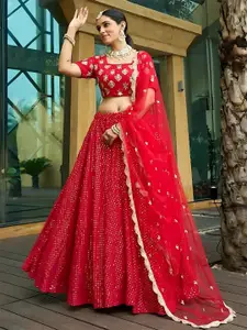 ODETTE Embroidered Thread Work Semi-Stitched Lehenga & Unstitched Blouse With Dupatta