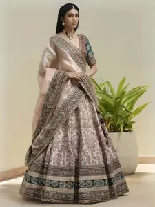 ODETTE Embroidered Thread Work Semi-Stitched Lehenga & Unstitched Blouse With Dupatta