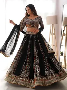 ODETTE Embroidered Sequinned Semi-Stitched Lehenga & Unstitched Blouse With Dupatta