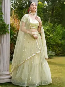 ODETTE Embroidered Semi-Stitched Lehenga & Unstitched Blouse With Dupatta