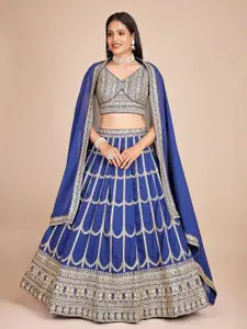 ODETTE Floral Embroidered Semi-Stitched Lehenga & Unstitched Blouse With Dupatta