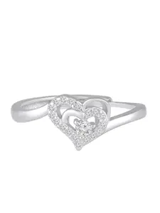 Luxevogue Rhodium-Plated Cubic Zirconium-Studded Adjustable Finger Ring