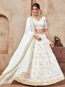 ODETTE Embroidered Thread Work Semi-Stitched Lehenga & Unstitched Blouse With Dupatta