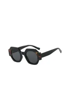 LULU & SKY Women Full Rim Round Sunglasses STY-13160-BLK LPRD GRY-BLK LPRD GRY
