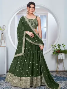 ODETTE Embroidered Sequinned Semi-Stitched Lehenga & Unstitched Blouse With Dupatta