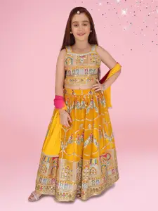 CUTECUMBER Girls Embroidered Sequinned Ready to Wear Lehenga & Blouse With Dupatta