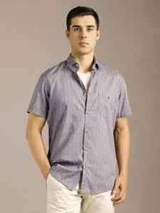 Louis Philippe Sport Slim Fit Geometric Printed Short Sleeves Cotton Shirt