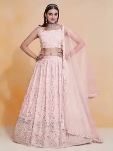 ODETTE Floral Embroidered Semi-Stitched Lehenga & Unstitched Blouse With Dupatta