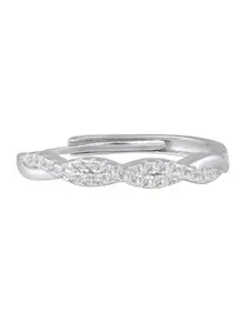 Luxevogue Rhodium-Plated Adjustable Cubic zirconium-Studded Finger Ring