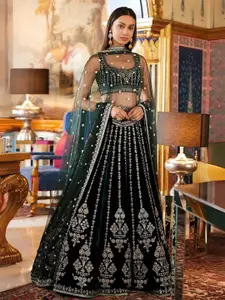 ODETTE Floral Embroidered Semi-Stitched Lehenga & Unstitched Blouse With Dupatta