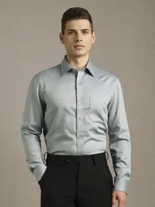 Louis Philippe Geometric Printed Spread Collar Pure Cotton Formal Shirt