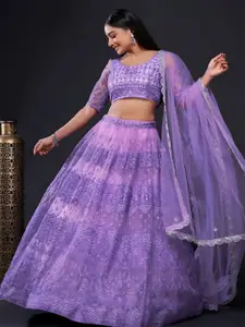 ODETTE Floral Embroidered Semi-Stitched Lehenga & Unstitched Blouse With Dupatta