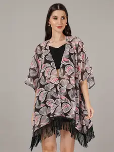 ARV TRENDS Floral Printed V-Neck Open Front Georgette Shrug