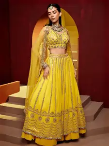 ODETTE Floral Embroidered Semi-Stitched Lehenga & Unstitched Blouse With Dupatta